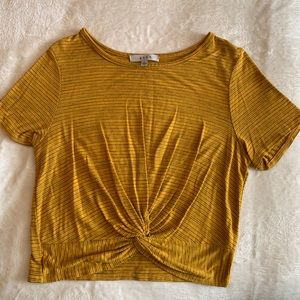 Mustard yellow knotted top with black stripes